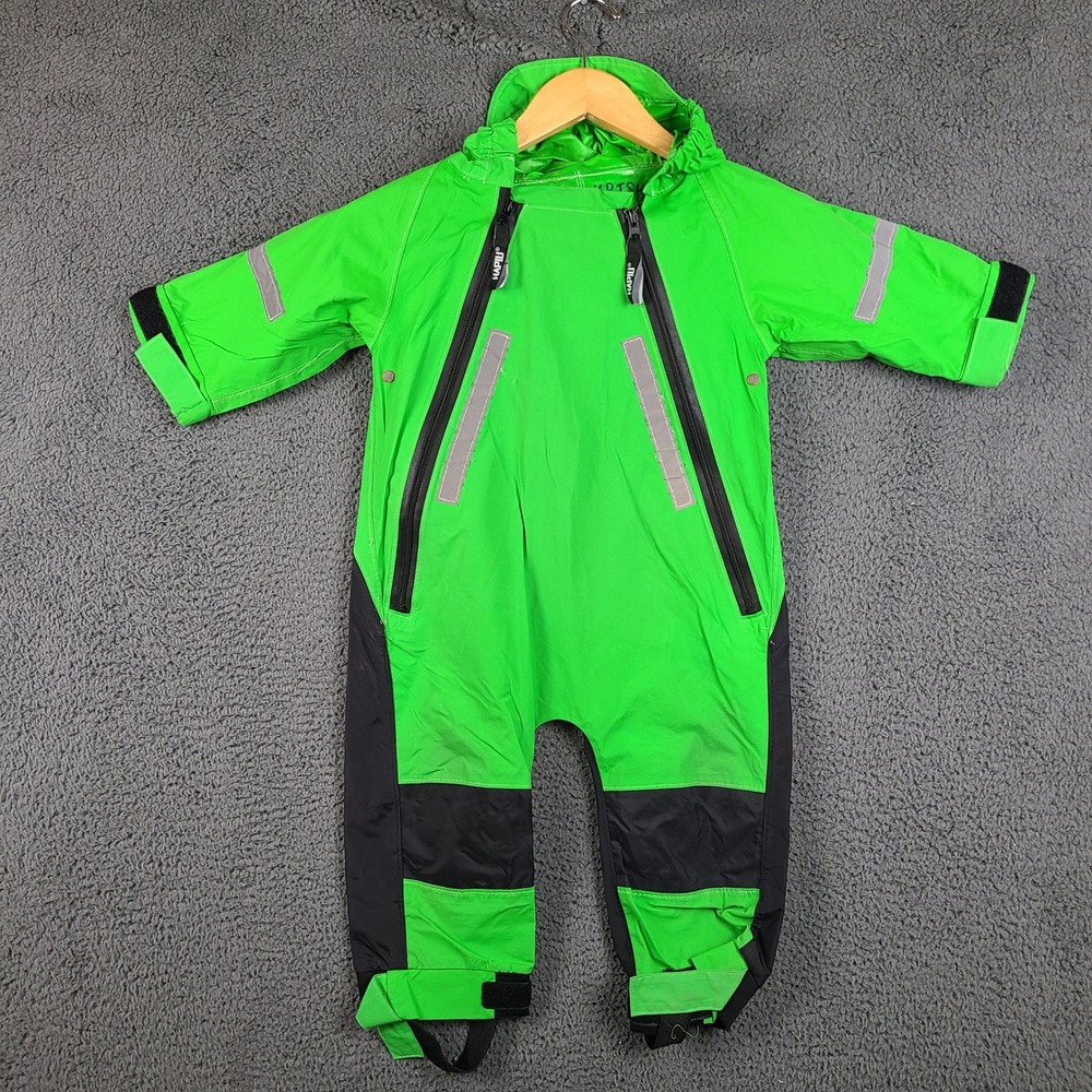 Hapiu Kids Neon Green Waterproof Rain Suit One Piece Hooded 12 Months Reflective
